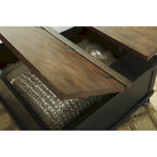 Table basse carrée à plateau relevable avec rangement, noir/marron - 36 L x 36 P x 18 H