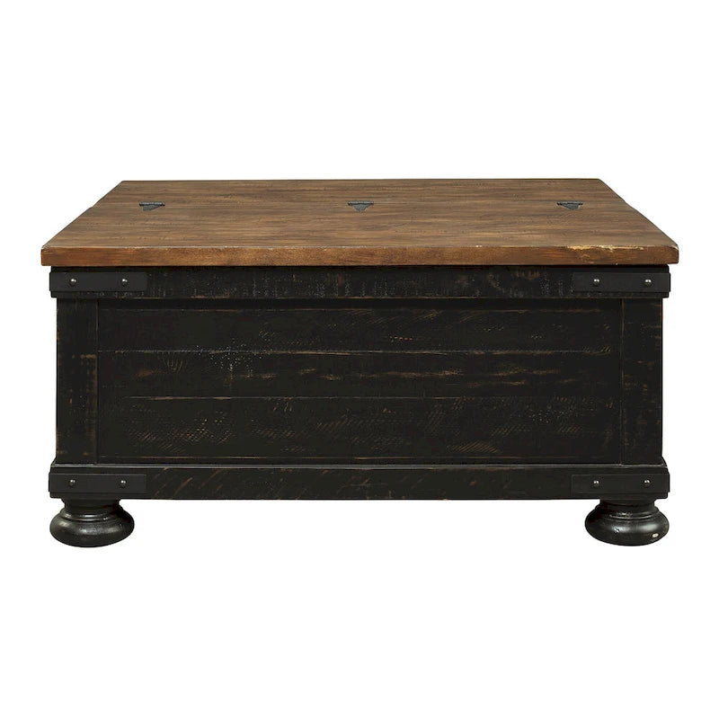 Table basse carrée à plateau relevable avec rangement, noir/marron - 36 L x 36 P x 18 H