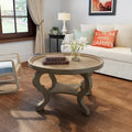 Table basse ronde imitation bois avec étagère inférieure