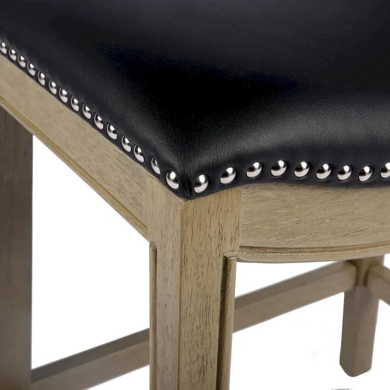 Tabouret de comptoir avec revêtement en similicuir et clous décoratifs