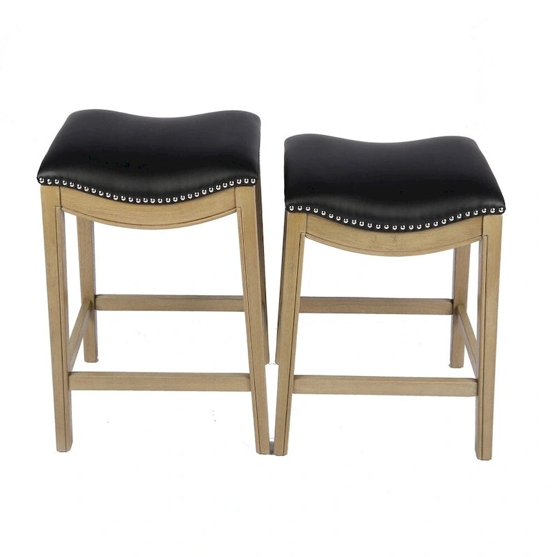 Tabouret de comptoir avec revêtement en similicuir et clous décoratifs