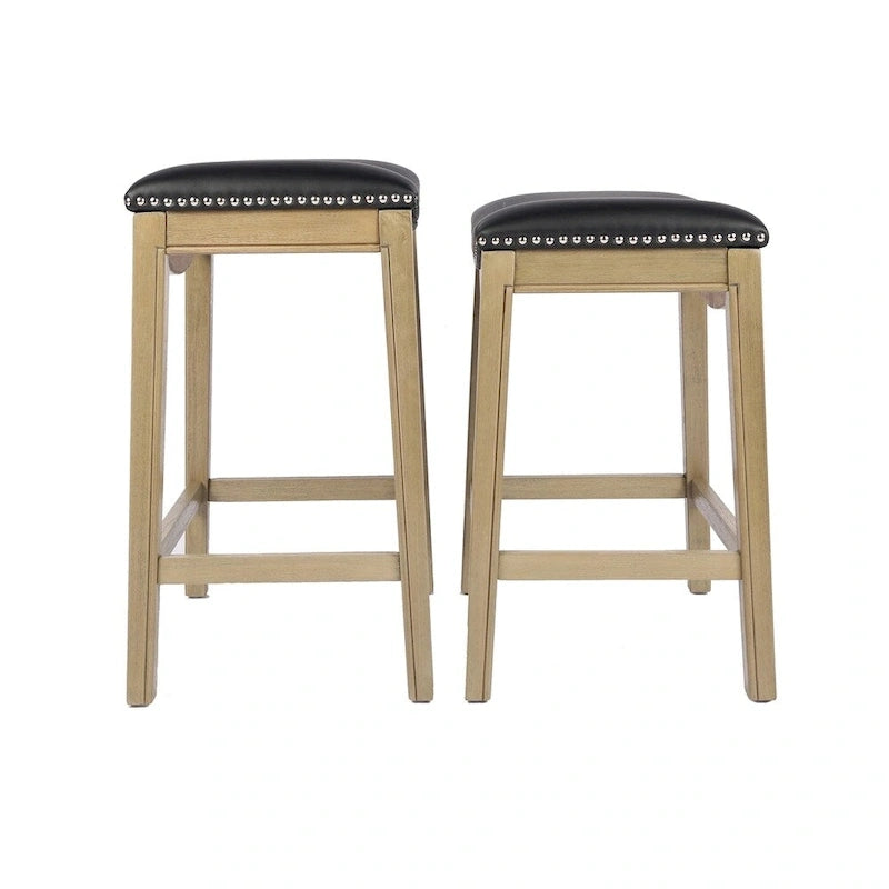 Tabouret de comptoir avec revêtement en similicuir et clous décoratifs