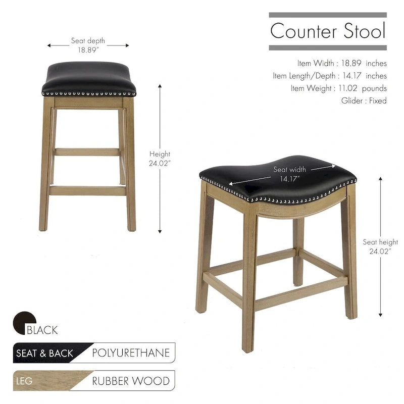 Tabouret de comptoir avec revêtement en similicuir et clous décoratifs