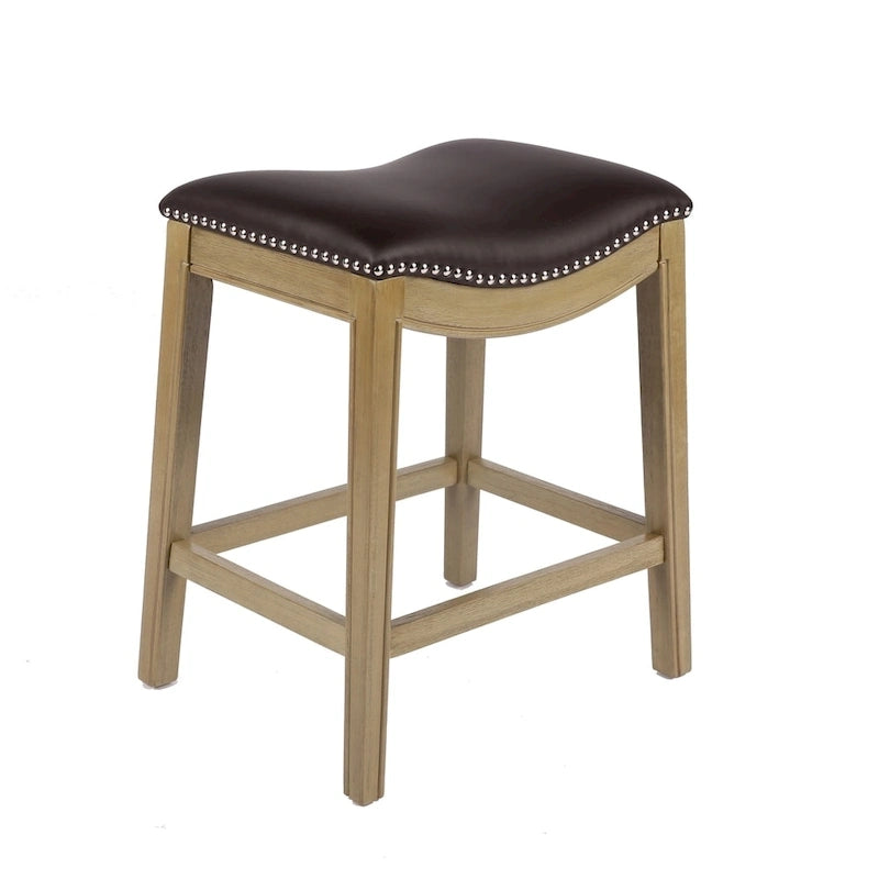 Tabouret de comptoir avec revêtement en similicuir et clous décoratifs