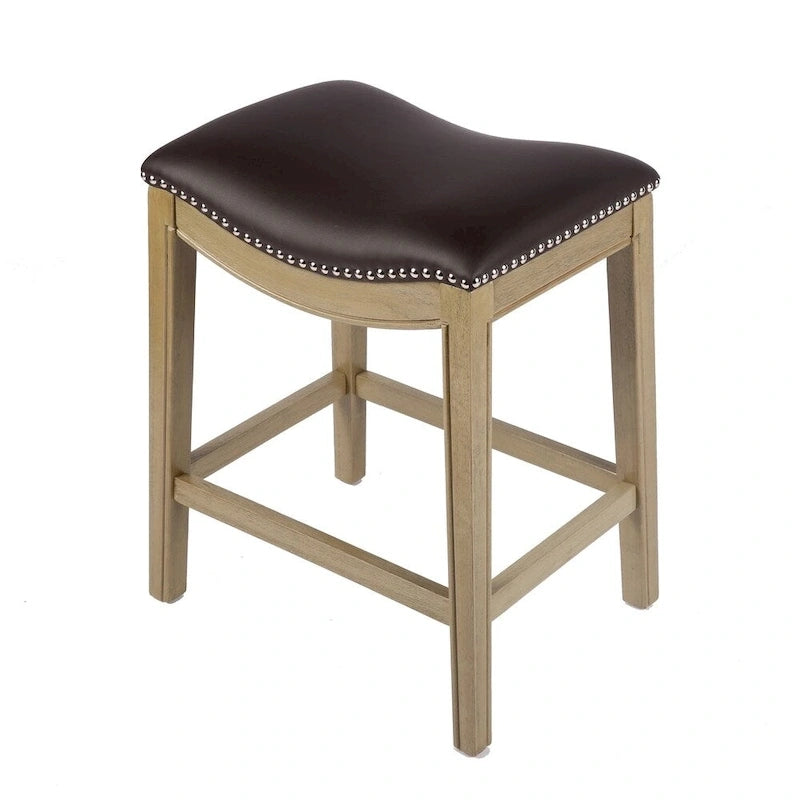 Tabouret de comptoir avec revêtement en similicuir et clous décoratifs