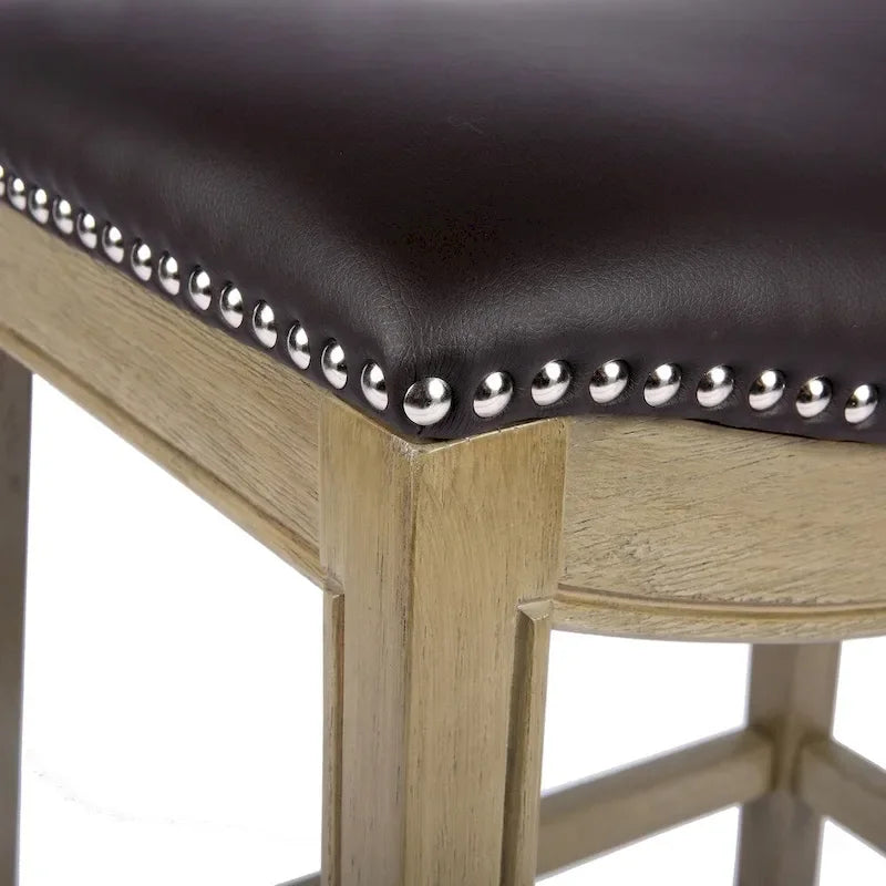 Tabouret de comptoir avec revêtement en similicuir et clous décoratifs