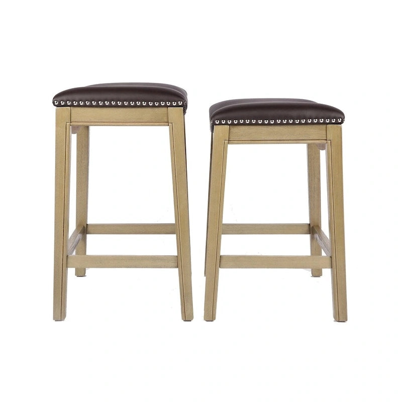 Tabouret de comptoir avec revêtement en similicuir et clous décoratifs