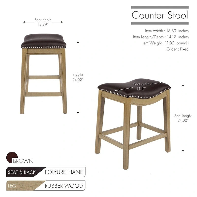 Tabouret de comptoir avec revêtement en similicuir et clous décoratifs