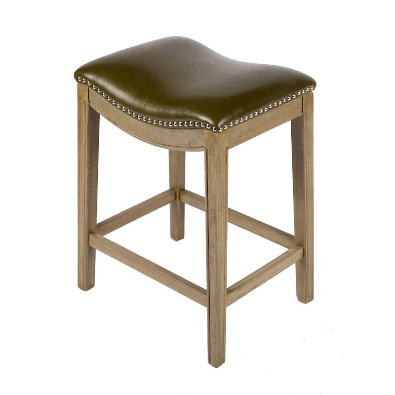Tabouret de comptoir avec revêtement en similicuir et clous décoratifs
