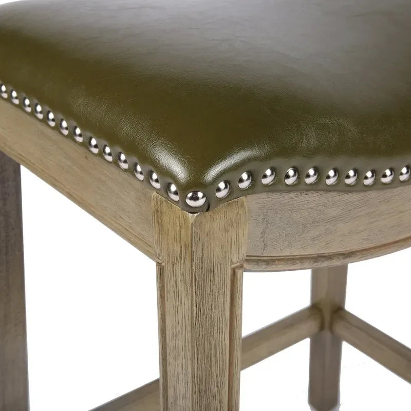 Tabouret de comptoir avec revêtement en similicuir et clous décoratifs