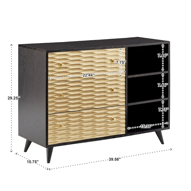 Commode d'appoint 3 tiroirs bicolore avec étagères ouvertes