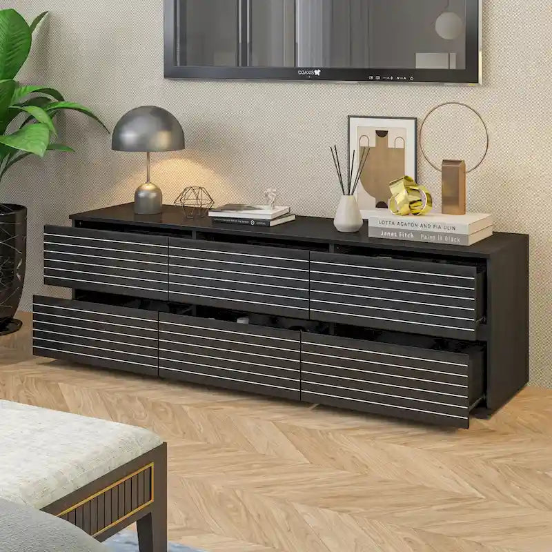 Commode basse et meuble TV 6 tiroirs – Noir et blanc
