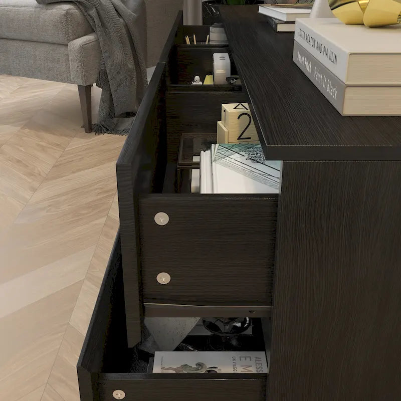 Commode basse et meuble TV 6 tiroirs – Noir et blanc