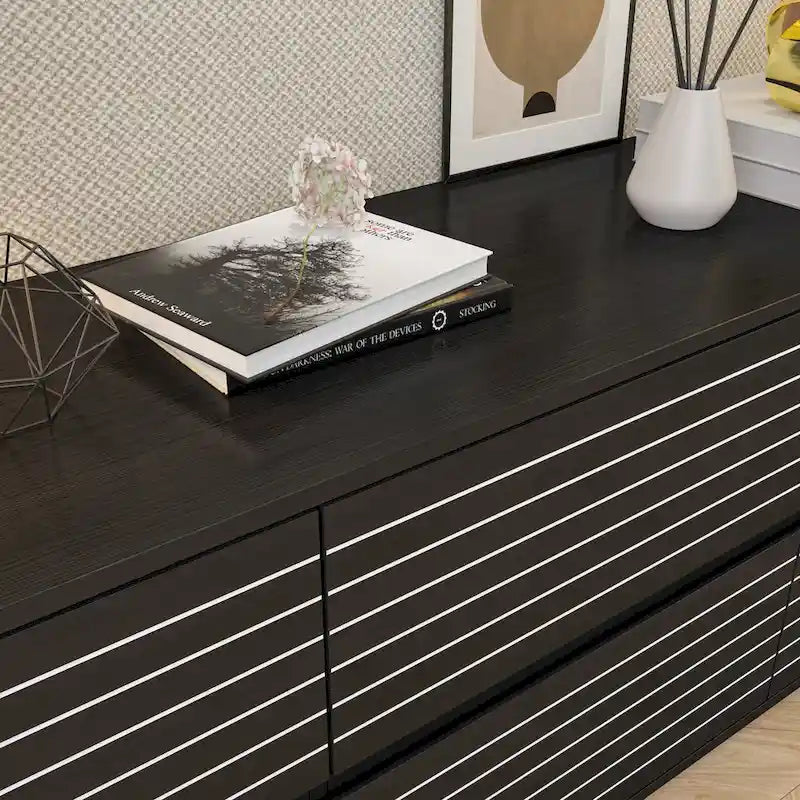 Commode basse et meuble TV 6 tiroirs – Noir et blanc