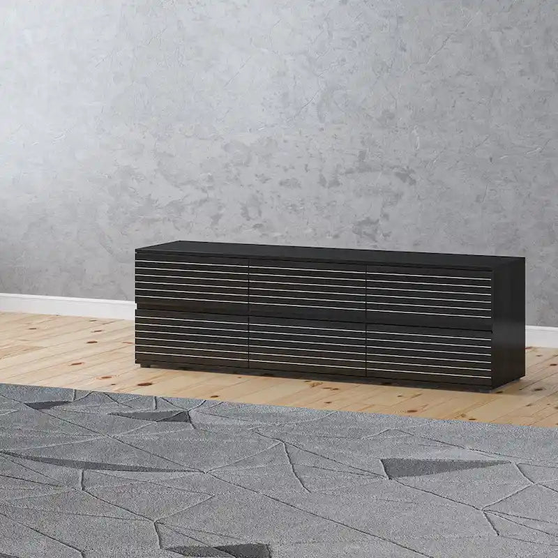 Commode basse et meuble TV 6 tiroirs – Noir et blanc