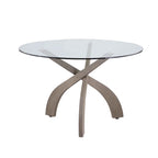 Table à manger ronde avec plateau en verre et piètement en bois