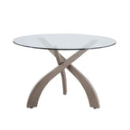 Table à manger ronde avec plateau en verre et piètement en bois