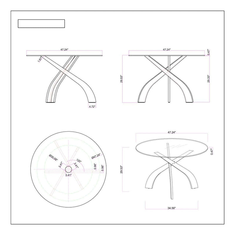 Table à manger ronde avec plateau en verre et piètement en bois