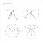 Table à manger ronde avec plateau en verre et piètement en bois