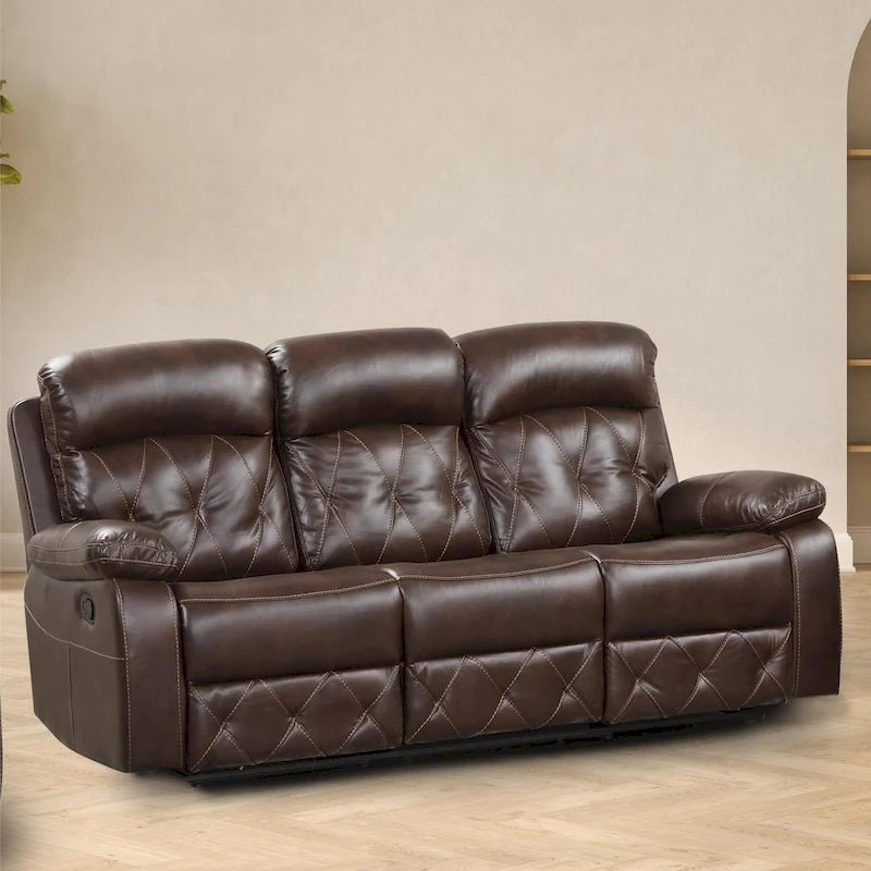 Canapé inclinable en cuir marron avec surpiqûres losanges