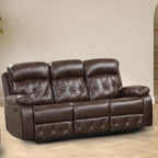 Owen Brown Breathable Leather Reclining Sofa with Diamond Stitching