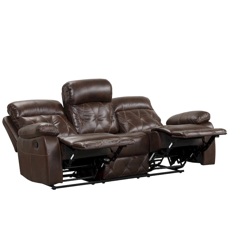 Canapé inclinable en cuir marron avec surpiqûres losanges