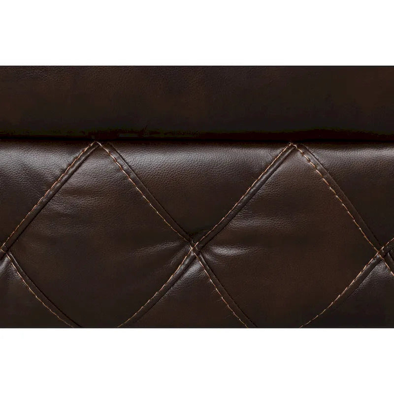 Canapé inclinable en cuir marron avec surpiqûres losanges