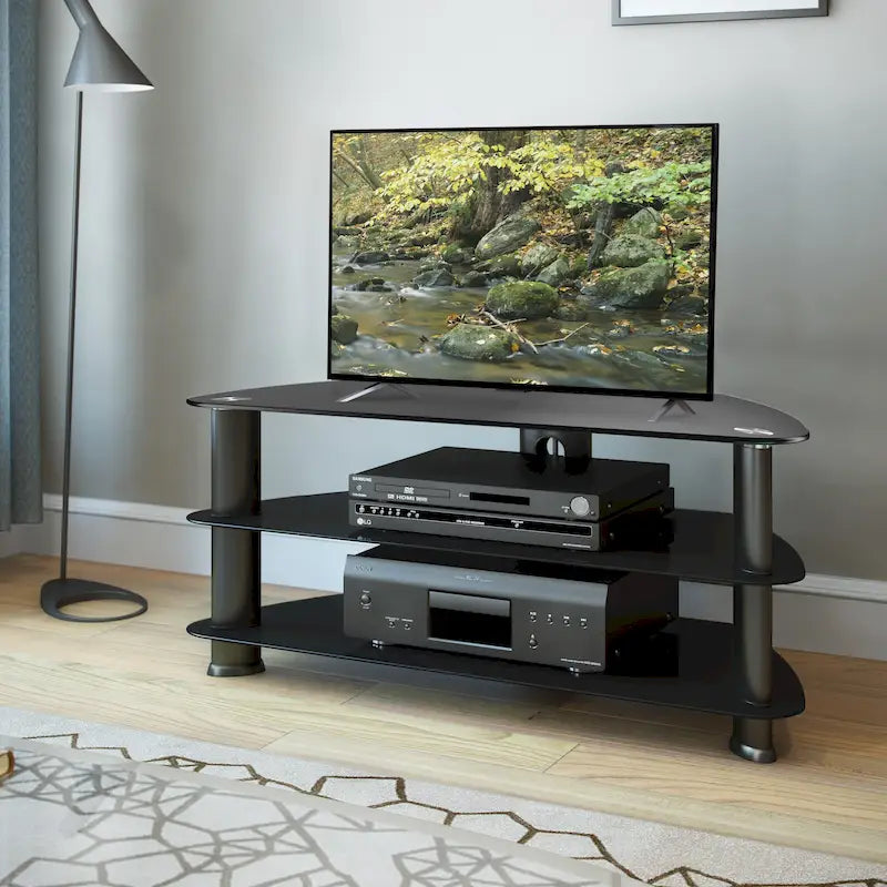 Meuble TV d'angle en verre pour téléviseurs jusqu'à 48 pouces