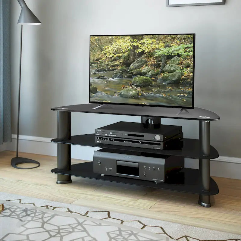 Meuble TV d'angle en verre pour téléviseurs jusqu'à 48 pouces