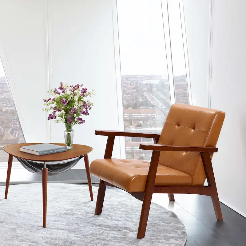 Fauteuil rembourré en similicuir avec cadre en bois