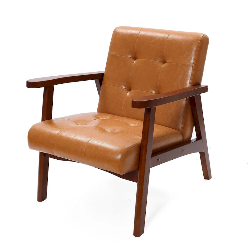 Fauteuil rembourré en similicuir avec cadre en bois