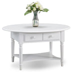 Table basse ovale avec étagère et tiroirs