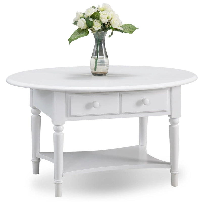 Table basse ovale avec étagère et tiroirs