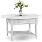 Table basse ovale avec étagère et tiroirs