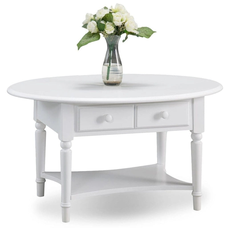 Table basse ovale avec étagère et tiroirs