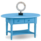 Table basse ovale avec étagère et tiroirs
