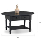 Table basse ovale avec étagère et tiroirs