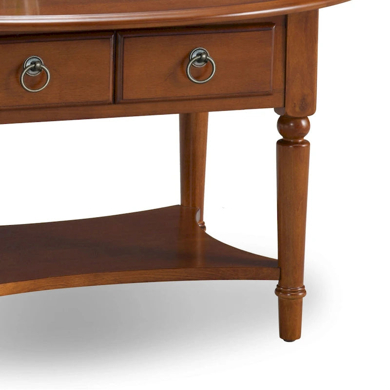 Table basse ovale avec étagère et tiroirs