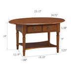 Table basse ovale avec étagère et tiroirs