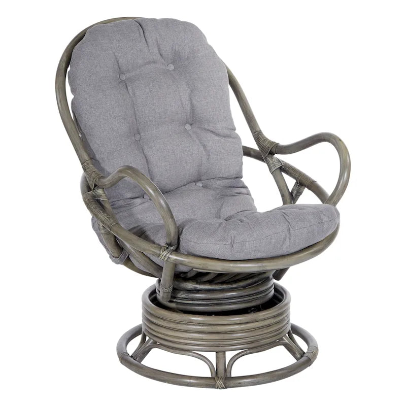 Fauteuil à bascule pivotant en rotin tressé avec coussin