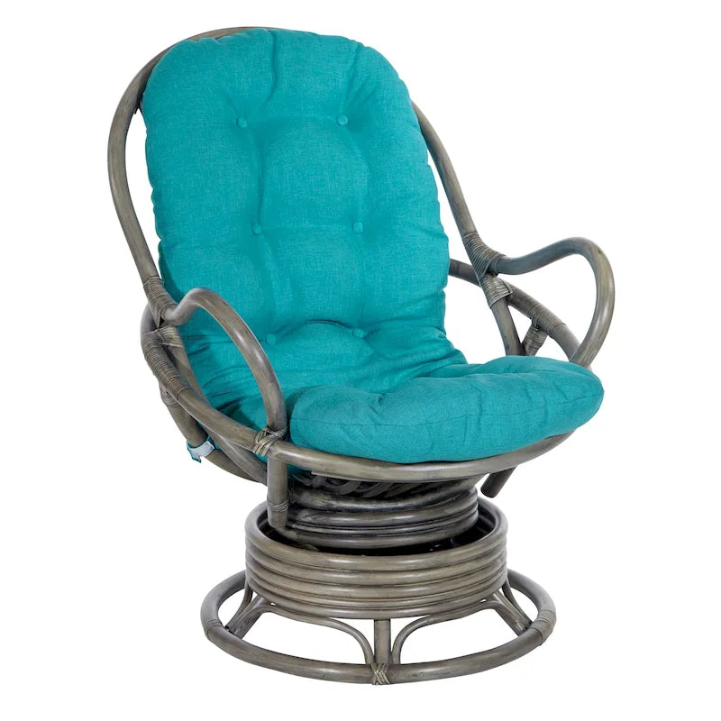 Fauteuil à bascule pivotant en rotin tressé avec coussin