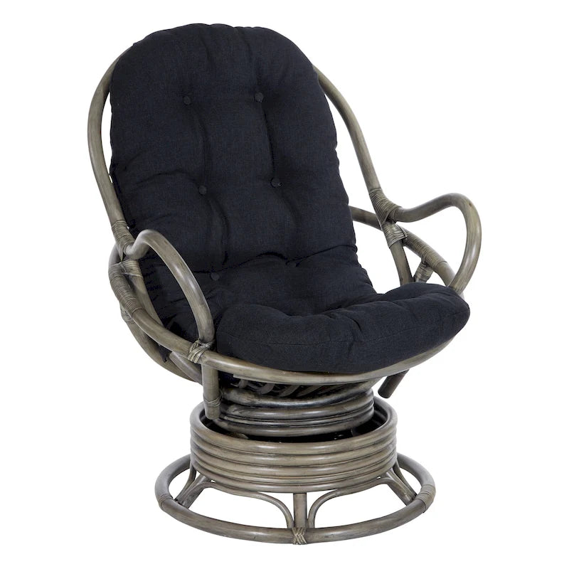 Fauteuil à bascule pivotant en rotin tressé avec coussin