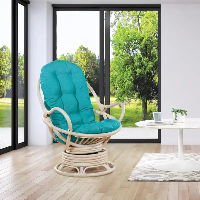Fauteuil à bascule pivotant en rotin tressé avec coussin