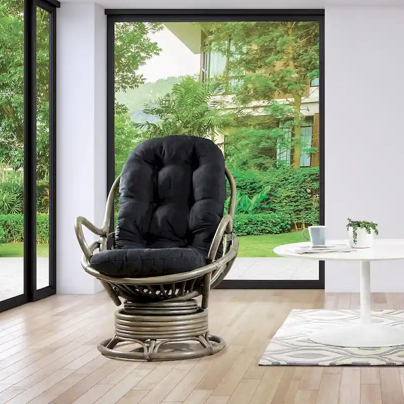 Fauteuil à bascule pivotant en rotin tressé avec coussin