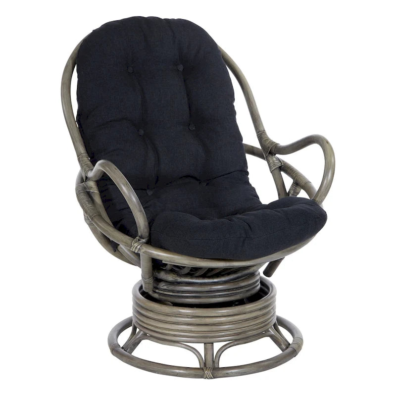 Fauteuil à bascule pivotant en rotin tressé avec coussin