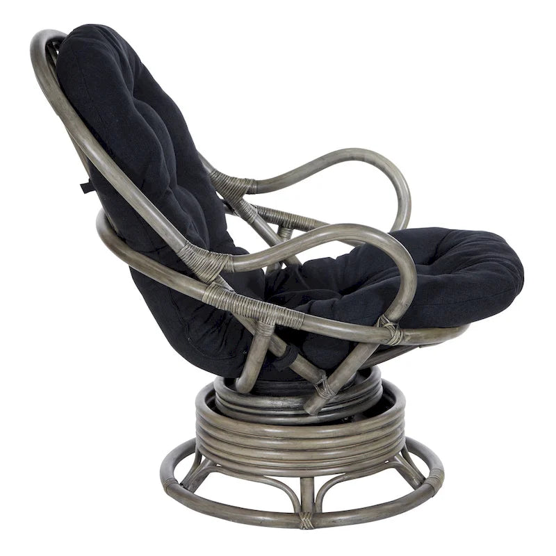 Fauteuil à bascule pivotant en rotin tressé avec coussin