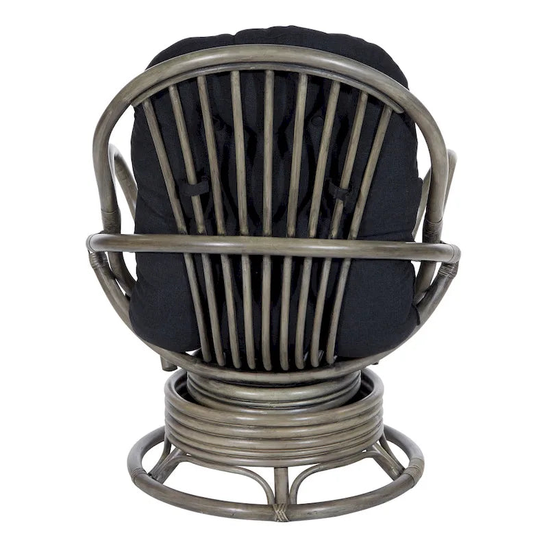 Fauteuil à bascule pivotant en rotin tressé avec coussin