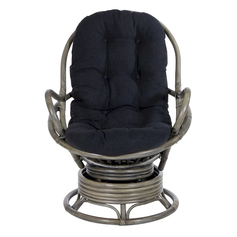Fauteuil à bascule pivotant en rotin tressé avec coussin