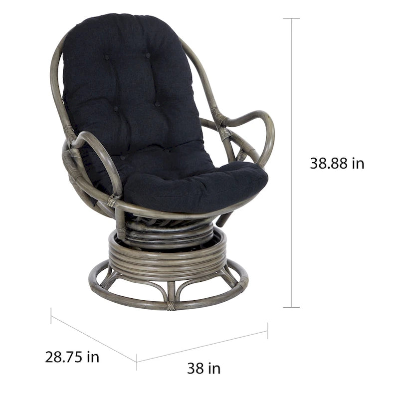 Fauteuil à bascule pivotant en rotin tressé avec coussin