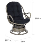 Fauteuil à bascule pivotant en rotin tressé avec coussin